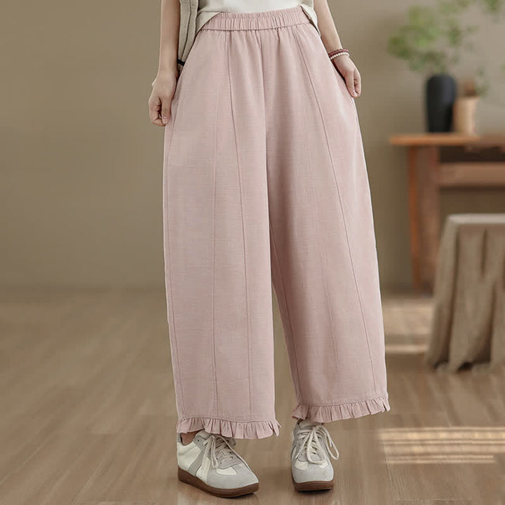 Buddha Stones Summer Casual Minimalist Solid Cropped Pants Women's Wide Leg Pants With Pocket - image 9