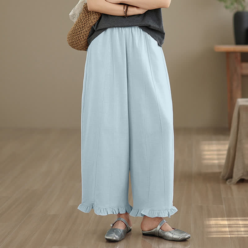 Buddha Stones Summer Casual Minimalist Solid Cropped Pants Women's Wide Leg Pants With Pocket - image 3