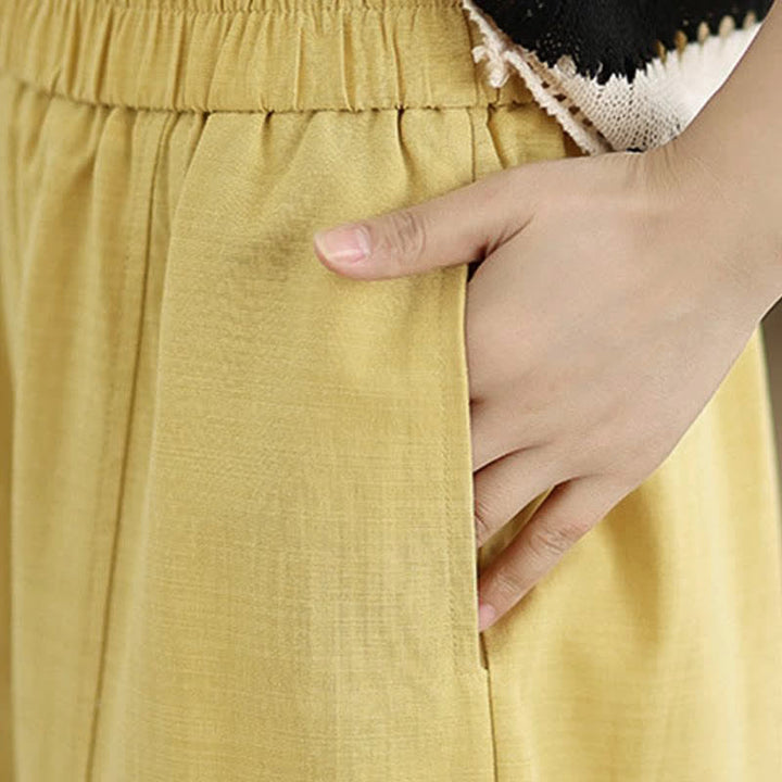 Buddha Stones Summer Casual Minimalist Solid Cropped Pants Women's Wide Leg Pants With Pocket - image 22