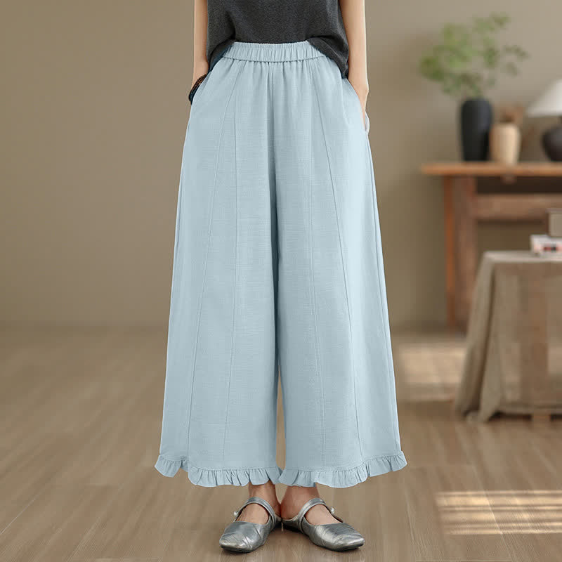 Buddha Stones Summer Casual Minimalist Solid Cropped Pants Women's Wide Leg Pants With Pocket - PowderBlue - US8-10，UK/AU12-14，EU40-42 (2XL) - image 0