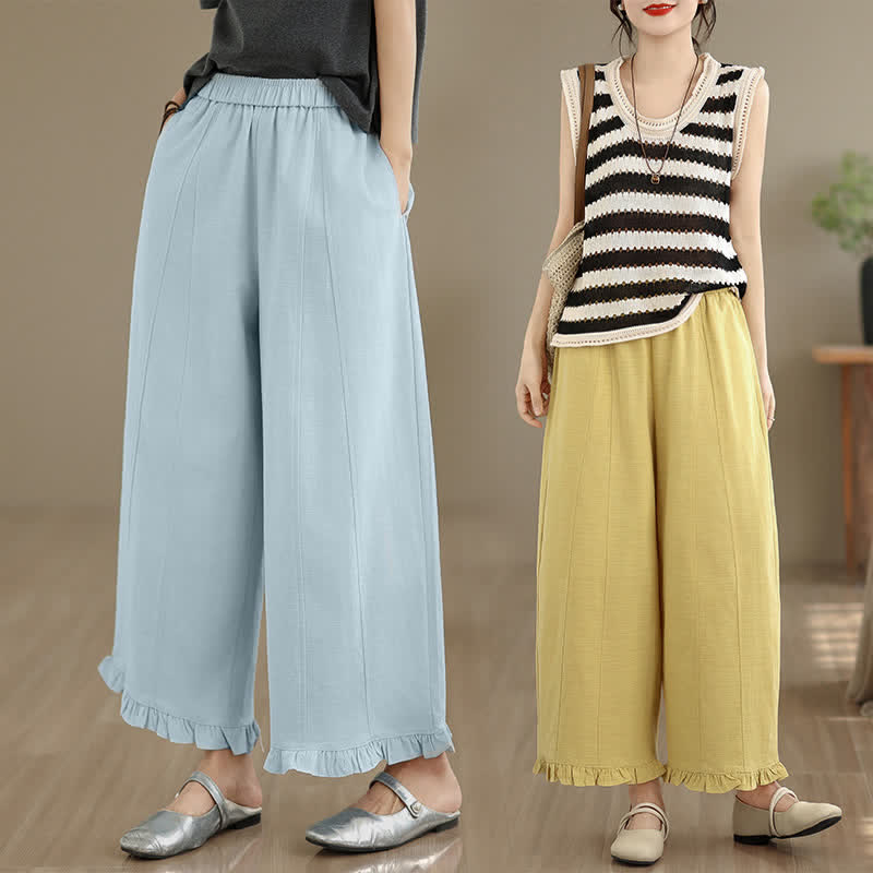 Buddha Stones Summer Casual Minimalist Solid Cropped Pants Women's Wide Leg Pants With Pocket - image 33