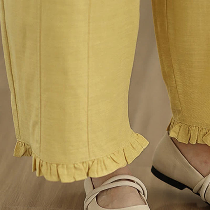 Buddha Stones Summer Casual Minimalist Solid Cropped Pants Women's Wide Leg Pants With Pocket - image 26