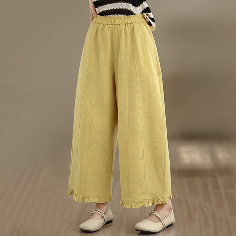 Buddha Stones Summer Casual Minimalist Solid Cropped Pants Women's Wide Leg Pants With Pocket - image 15