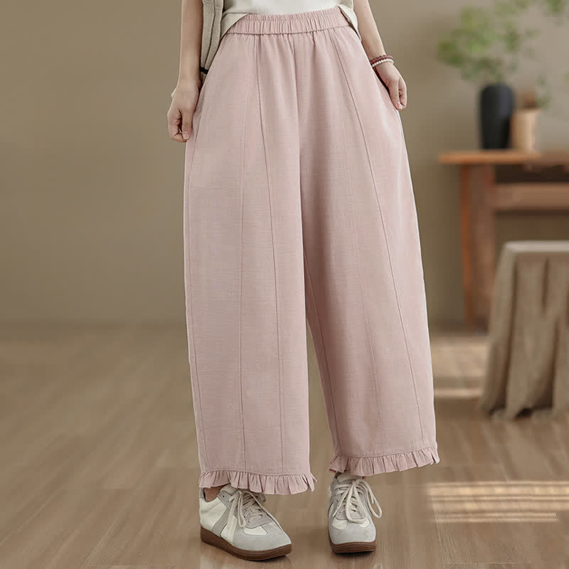 Buddha Stones Summer Casual Minimalist Solid Cropped Pants Women's Wide Leg Pants With Pocket - image 9