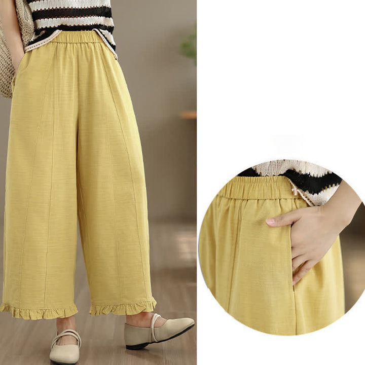 Buddha Stones Summer Casual Minimalist Solid Cropped Pants Women's Wide Leg Pants With Pocket - image 21