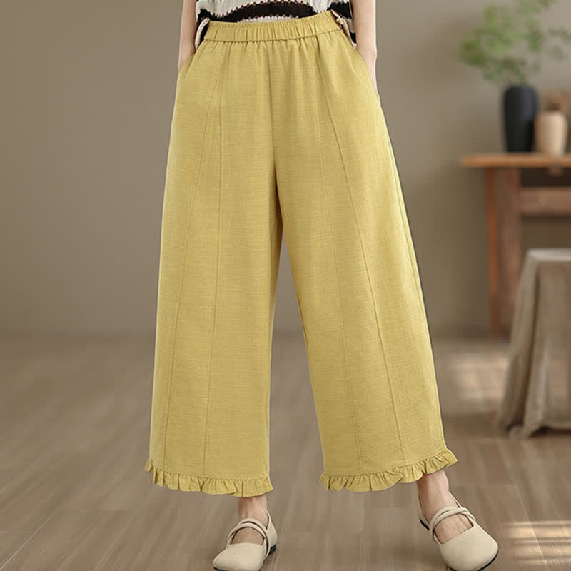 Buddha Stones Summer Casual Minimalist Solid Cropped Pants Women's Wide Leg Pants With Pocket - image 17