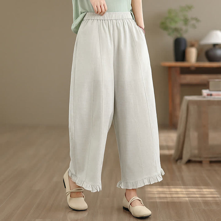 Buddha Stones Summer Casual Minimalist Solid Cropped Pants Women's Wide Leg Pants With Pocket - image 30