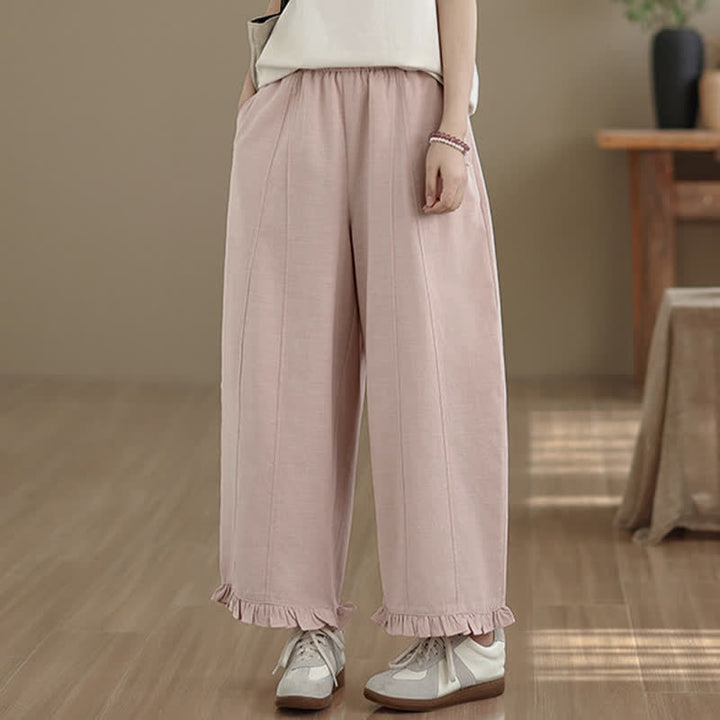 Buddha Stones Summer Casual Minimalist Solid Cropped Pants Women's Wide Leg Pants With Pocket - image 10