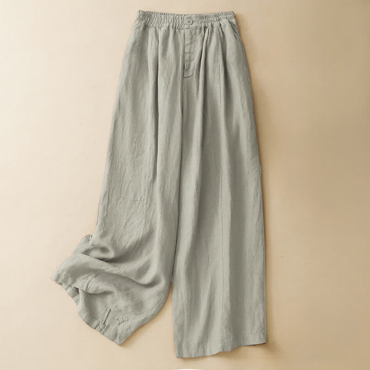 Buddha Stones Summer Casual Minimalist Button-Up Solid Ankle Pants Women's Wide Leg Pants With Pocket - DarkSeaGreen - US8-10, UK/AU12-14, EU40-42 (2XL) - image 0