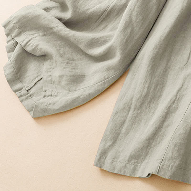 Buddha Stones Summer Casual Minimalist Button-Up Solid Ankle Pants Women's Wide Leg Pants With Pocket - image 6