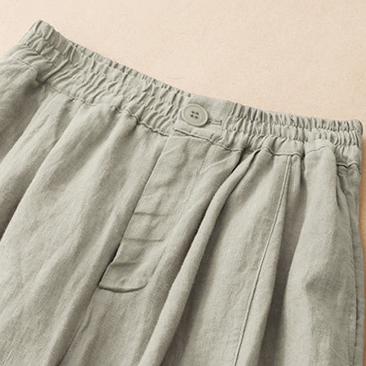 Buddha Stones Summer Casual Minimalist Button-Up Solid Ankle Pants Women's Wide Leg Pants With Pocket - image 2