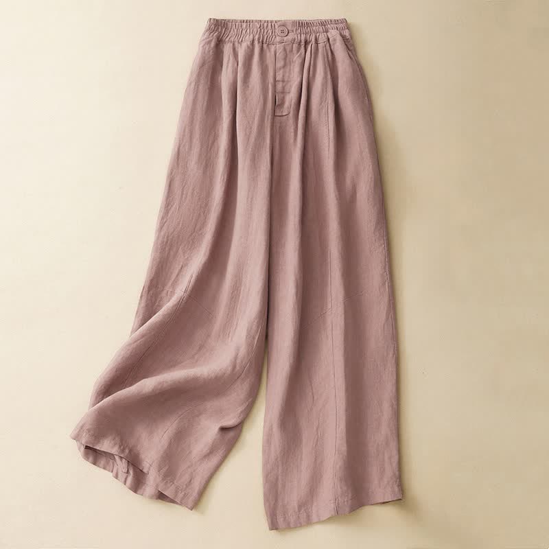 Buddha Stones Summer Casual Minimalist Button-Up Solid Ankle Pants Women's Wide Leg Pants With Pocket - LightPink - US8-10, UK/AU12-14, EU40-42 (2XL) - image 8