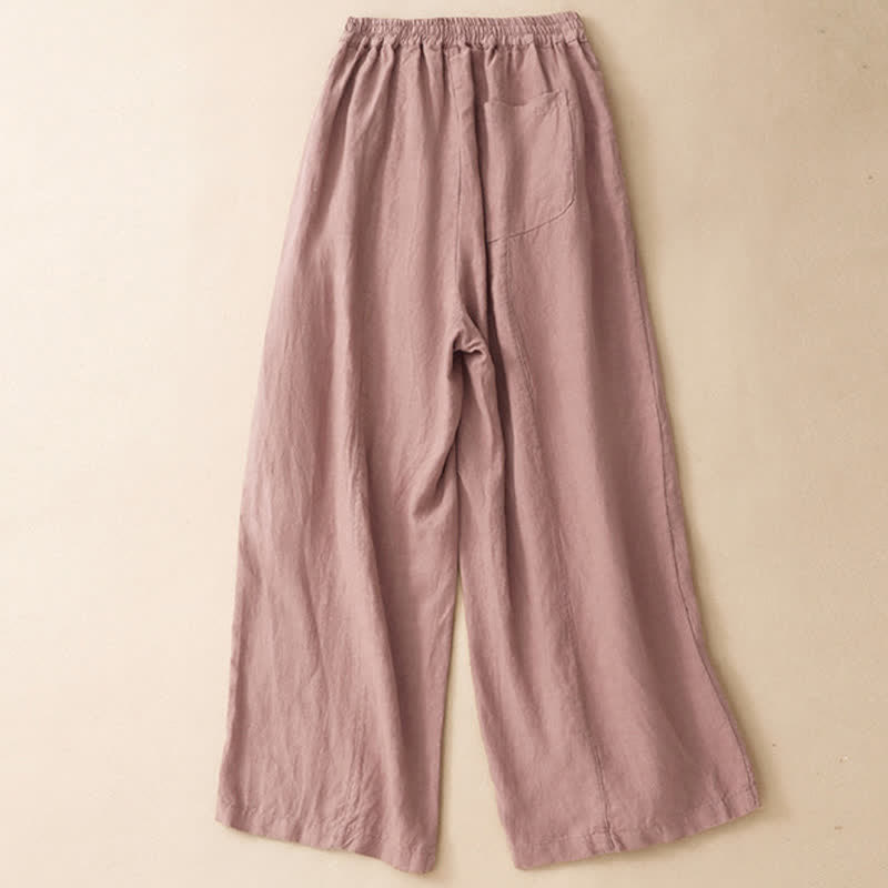 Buddha Stones Summer Casual Minimalist Button-Up Solid Ankle Pants Women's Wide Leg Pants With Pocket - image 9