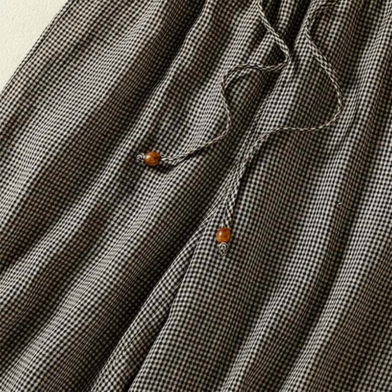 Buddha Stones Summer Casual Drawstring Plaid Linen Ankle Pants Women's Wide Leg Pants With Pocket - image 9