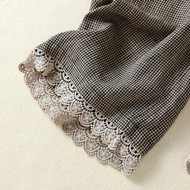 Buddha Stones Summer Casual Drawstring Plaid Linen Ankle Pants Women's Wide Leg Pants With Pocket - image 8