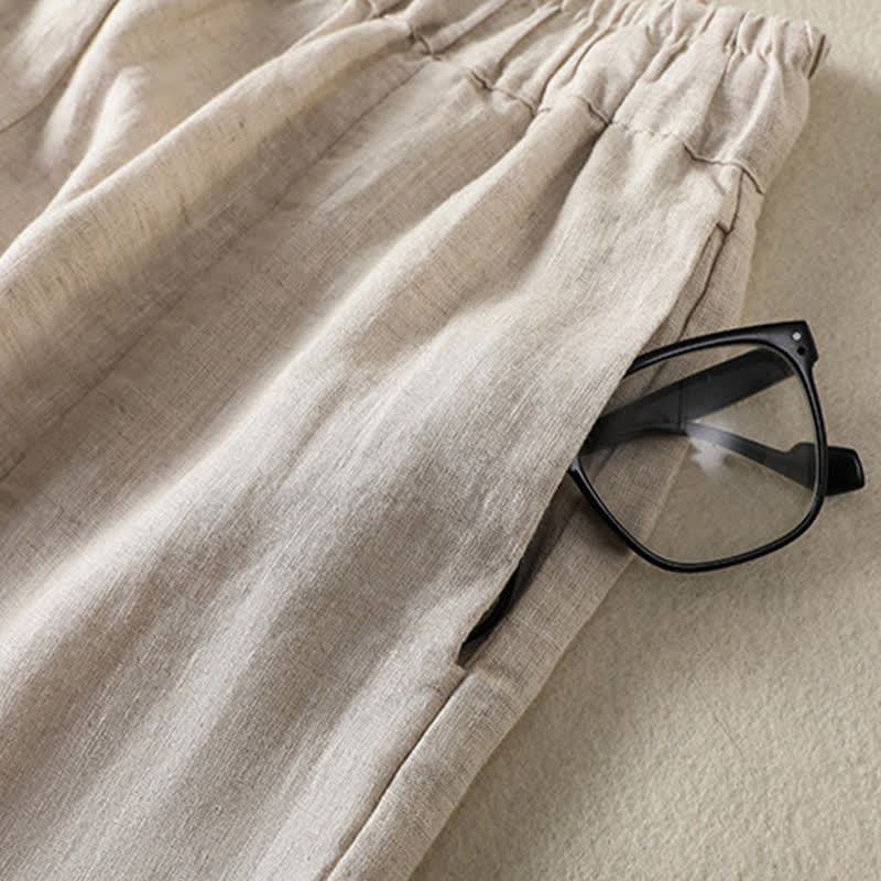 Buddha Stones Summer Casual Drawstring Solid Linen Ankle Pants Women's Wide Leg Pants With Pocket - image 12