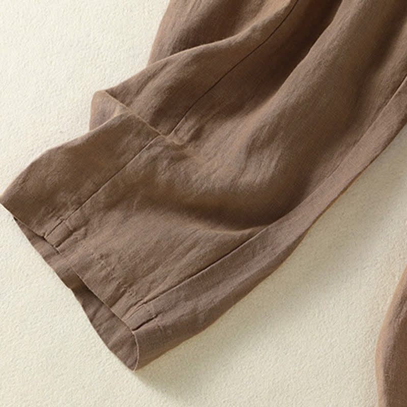 Buddha Stones Summer Casual Drawstring Solid Linen Ankle Pants Women's Wide Leg Pants With Pocket - image 6