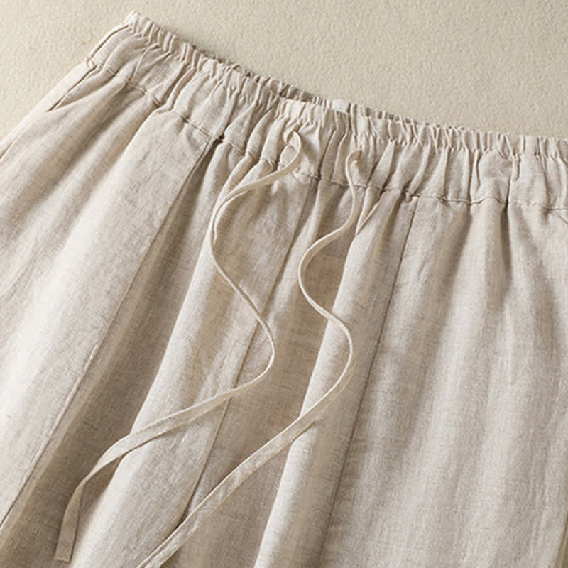 Buddha Stones Summer Casual Drawstring Solid Linen Ankle Pants Women's Wide Leg Pants With Pocket - image 9