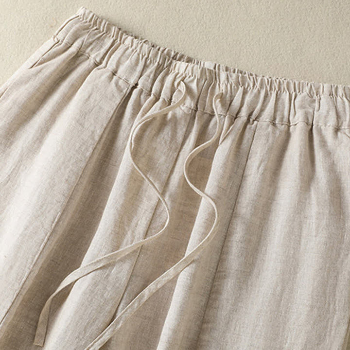 Buddha Stones Summer Casual Drawstring Solid Linen Ankle Pants Women's Wide Leg Pants With Pocket - image 9