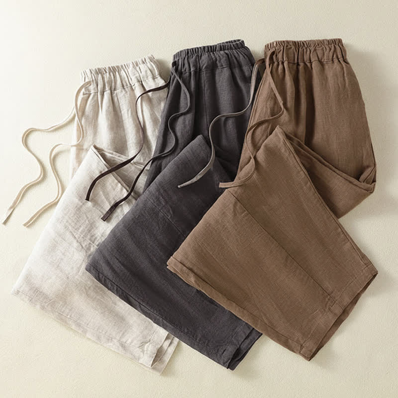 Buddha Stones Summer Casual Drawstring Solid Linen Ankle Pants Women's Wide Leg Pants With Pocket - image 23