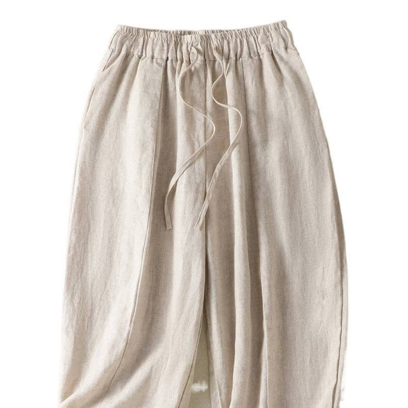 Buddha Stones Summer Casual Drawstring Solid Linen Ankle Pants Women's Wide Leg Pants With Pocket - image 8