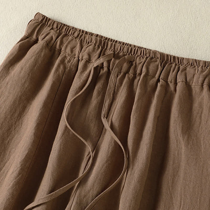 Buddha Stones Summer Casual Drawstring Solid Linen Ankle Pants Women's Wide Leg Pants With Pocket - image 2