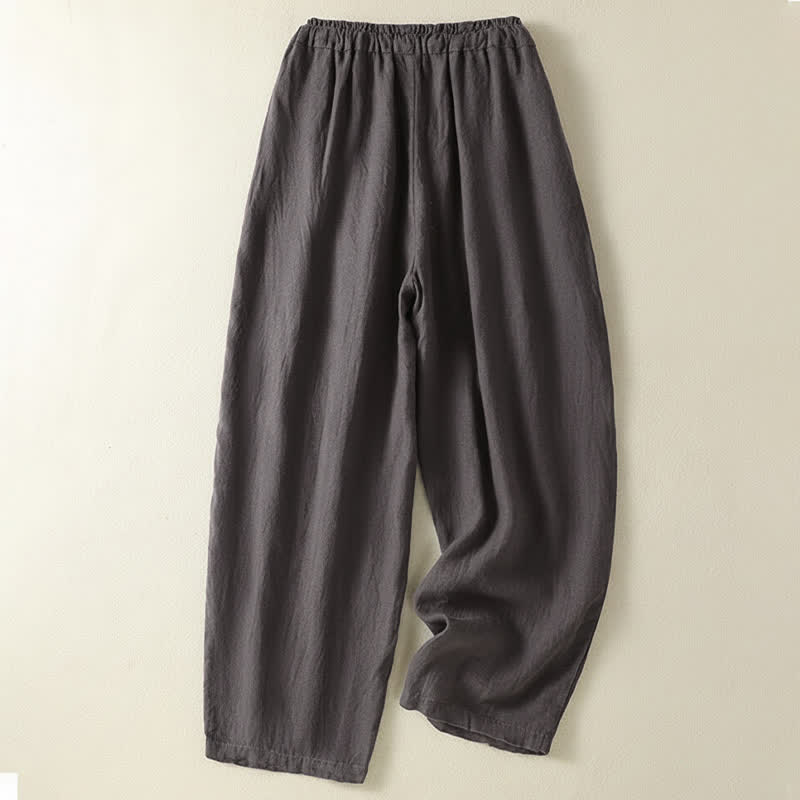 Buddha Stones Summer Casual Drawstring Solid Linen Ankle Pants Women's Wide Leg Pants With Pocket - image 17
