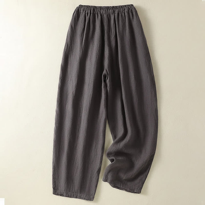 Buddha Stones Summer Casual Drawstring Solid Linen Ankle Pants Women's Wide Leg Pants With Pocket - image 17