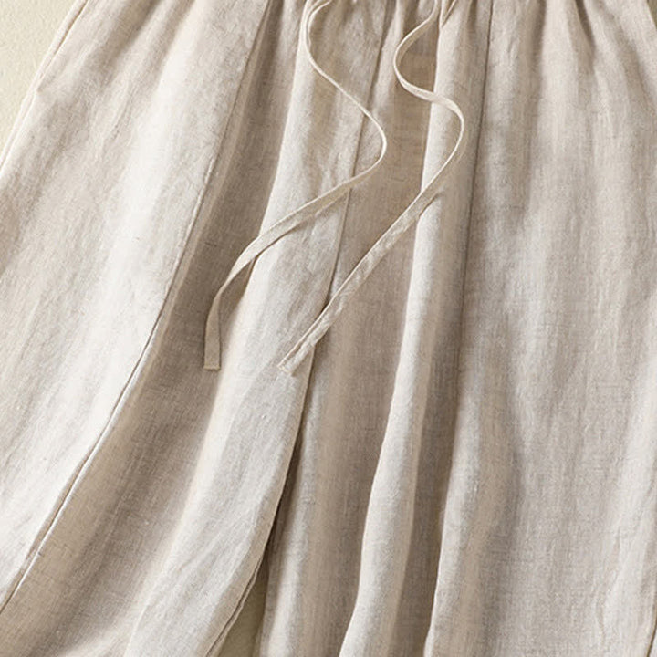 Buddha Stones Summer Casual Drawstring Solid Linen Ankle Pants Women's Wide Leg Pants With Pocket - image 11