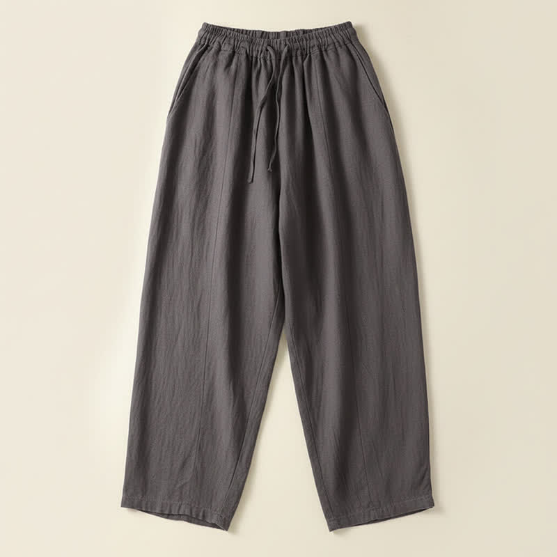 Buddha Stones Summer Casual Drawstring Solid Linen Ankle Pants Women's Wide Leg Pants With Pocket - DimGray - US8-10, UK/AU12-14, EU40-42 (2XL) - image 16