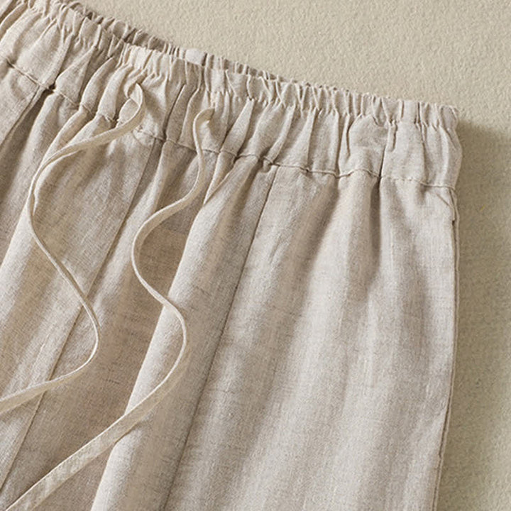 Buddha Stones Summer Casual Drawstring Solid Linen Ankle Pants Women's Wide Leg Pants With Pocket - image 10