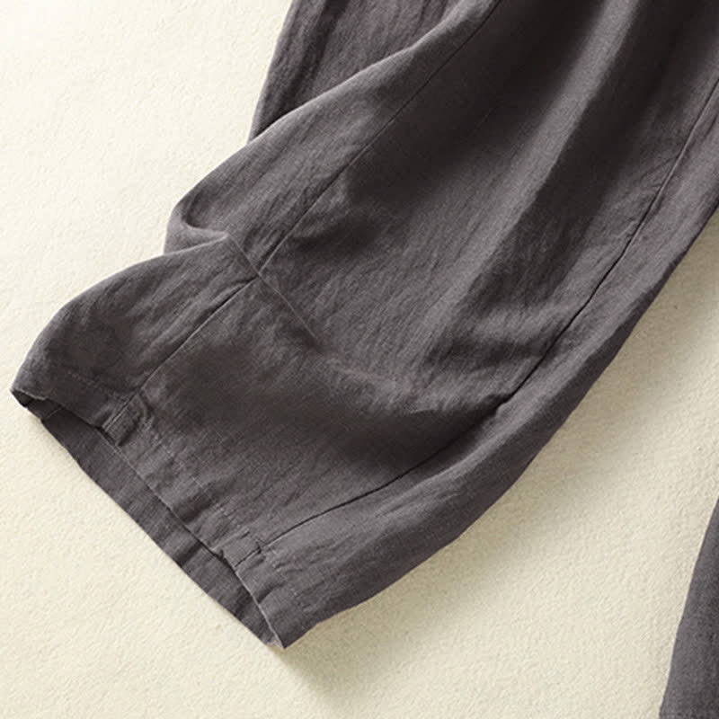Buddha Stones Summer Casual Drawstring Solid Linen Ankle Pants Women's Wide Leg Pants With Pocket - image 21