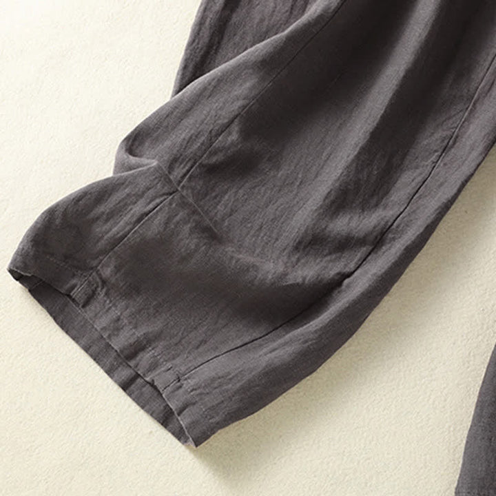 Buddha Stones Summer Casual Drawstring Solid Linen Ankle Pants Women's Wide Leg Pants With Pocket - image 21
