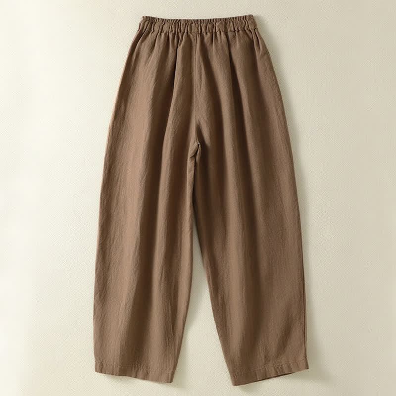 Buddha Stones Summer Casual Drawstring Solid Linen Ankle Pants Women's Wide Leg Pants With Pocket - image 1