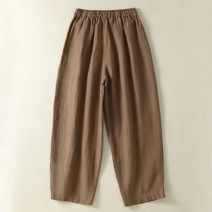 Buddha Stones Summer Casual Drawstring Solid Linen Ankle Pants Women's Wide Leg Pants With Pocket - image 1