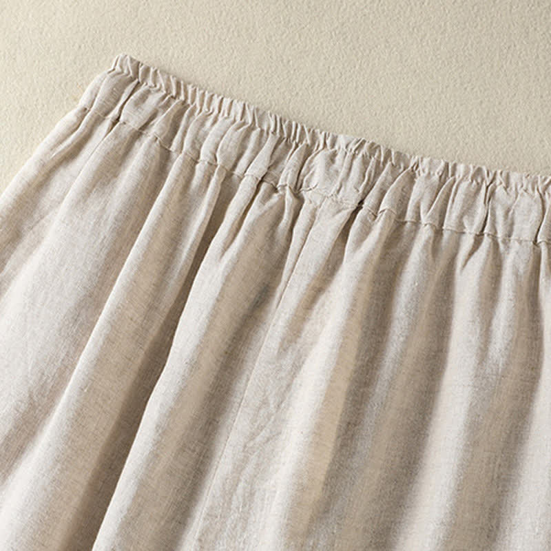 Buddha Stones Summer Casual Drawstring Solid Linen Ankle Pants Women's Wide Leg Pants With Pocket - image 14