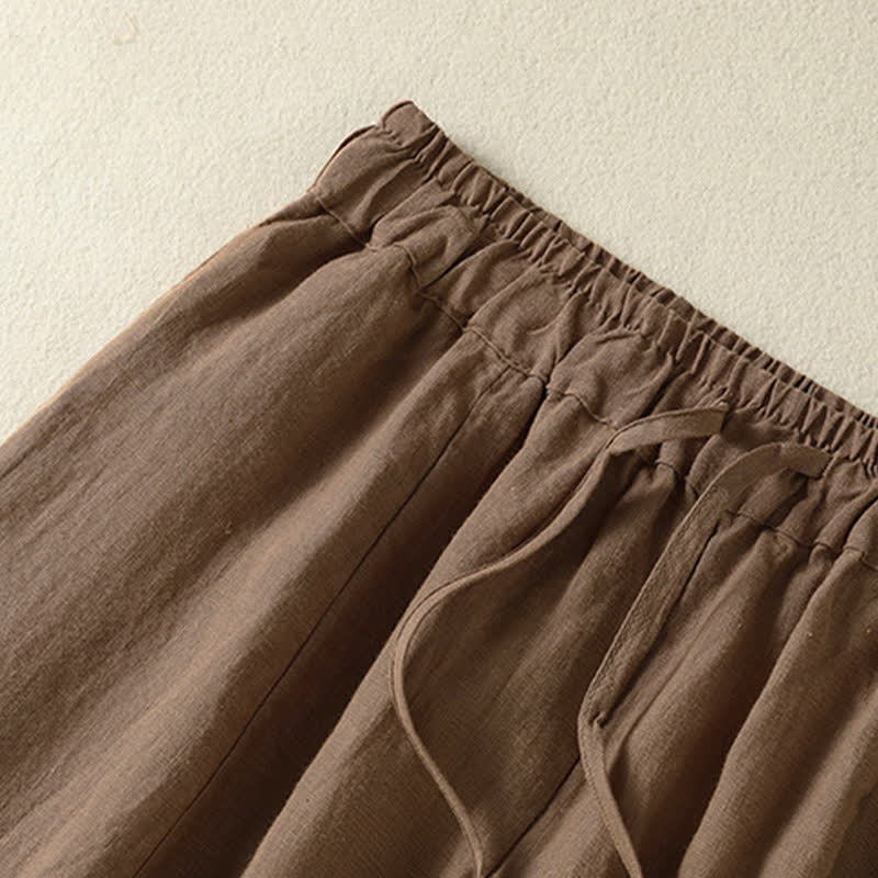 Buddha Stones Summer Casual Drawstring Solid Linen Ankle Pants Women's Wide Leg Pants With Pocket - image 3