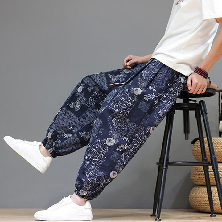 Buddha Stones Summer Casual Boho Drawstring Geometric Elephant Leaves Cropped Pants Men's Harem Pants With Pockets - image 10