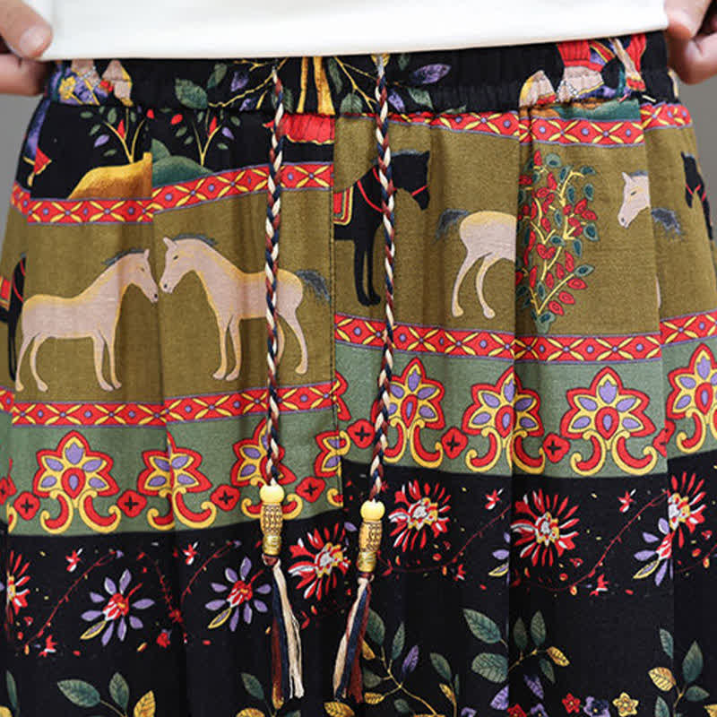Buddha Stones Summer Casual Boho Drawstring Geometric Elephant Leaves Cropped Pants Men's Harem Pants With Pockets - image 39