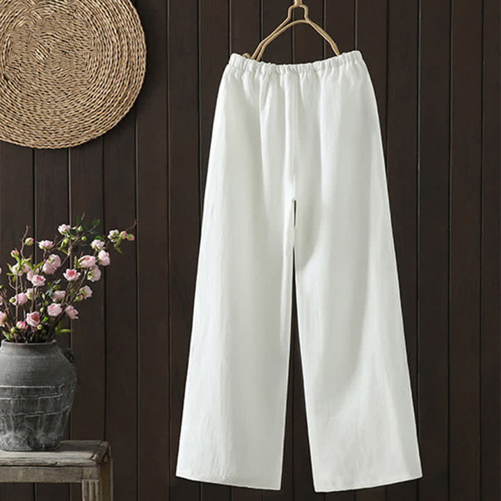 Buddha Stones Summer Casual Minimalist Drawstring Solid Cotton Linen Ankle Pants Women's Straight Leg Pants With Pocket - image 1