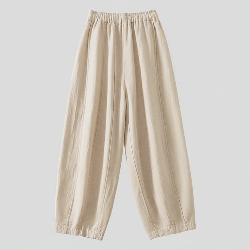 Buddha Stones Summer Casual Simple Drawstring Solid Cotton Linen Cropped Pants Women's Harem Pants With Pocket - image 1