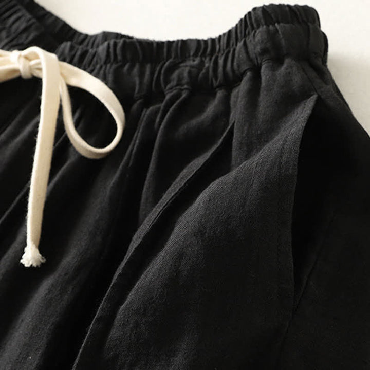 Buddha Stones Summer Casual Simple Drawstring Solid Cotton Linen Cropped Pants Women's Harem Pants With Pocket - image 9