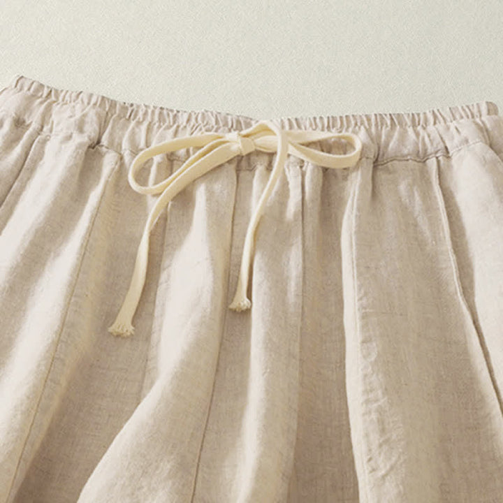 Buddha Stones Summer Casual Simple Drawstring Solid Cotton Linen Cropped Pants Women's Harem Pants With Pocket - image 3
