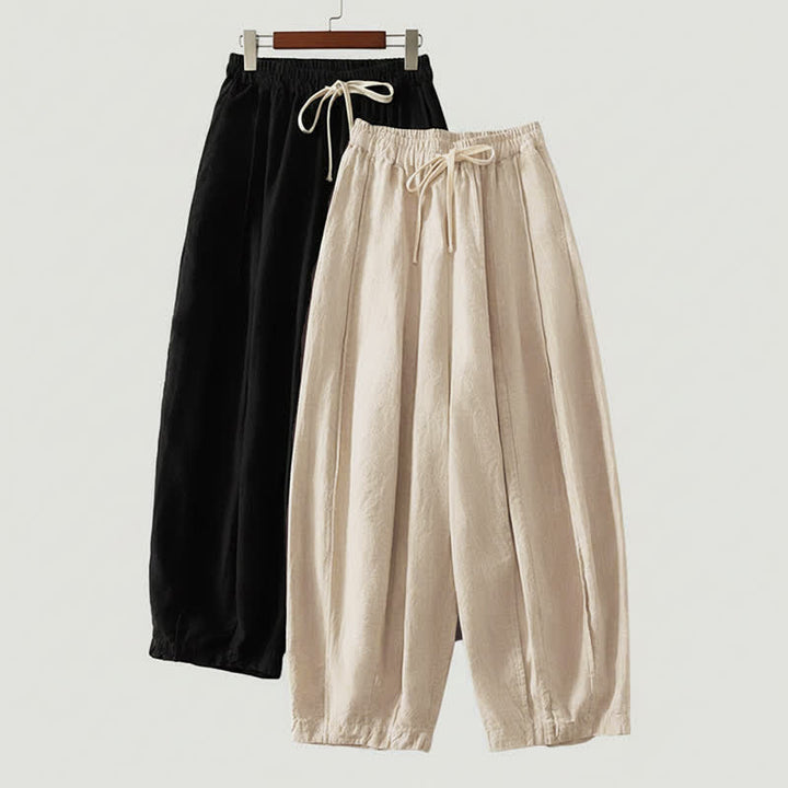 Buddha Stones Summer Casual Simple Drawstring Solid Cotton Linen Cropped Pants Women's Harem Pants With Pocket - image 11