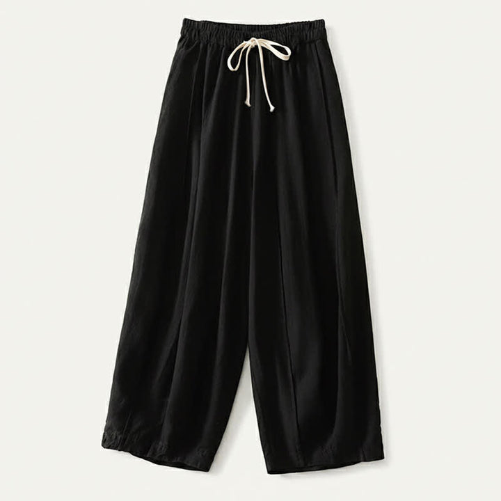 Buddha Stones Summer Casual Simple Drawstring Solid Cotton Linen Cropped Pants Women's Harem Pants With Pocket - Black - US8-10, UK/AU12-14, EU40-42 (2XL) - image 7