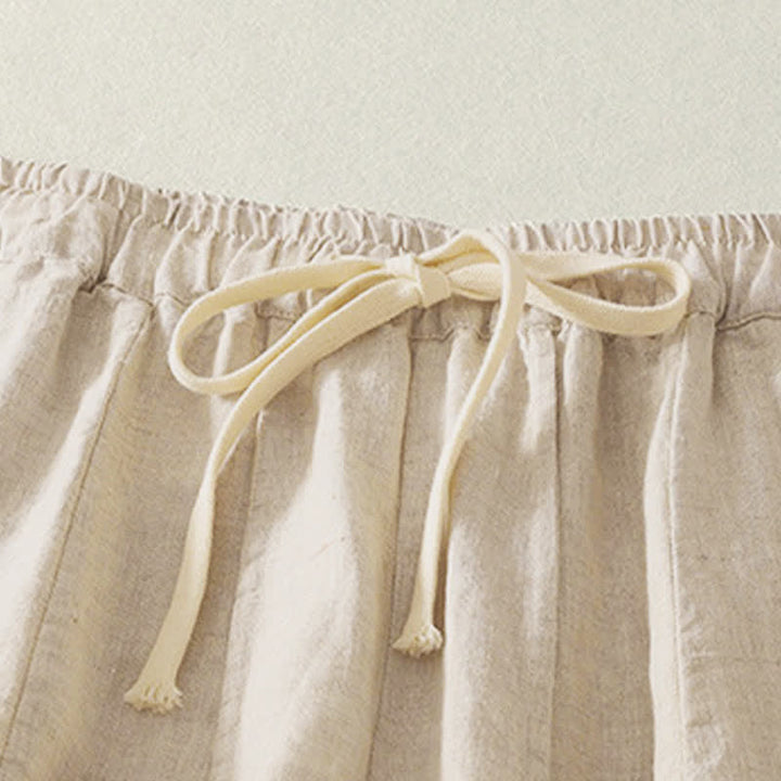 Buddha Stones Summer Casual Simple Drawstring Solid Cotton Linen Cropped Pants Women's Harem Pants With Pocket - image 4