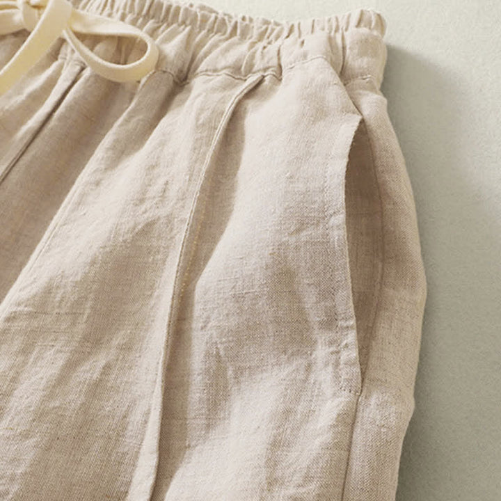 Buddha Stones Summer Casual Simple Drawstring Solid Cotton Linen Cropped Pants Women's Harem Pants With Pocket - image 5