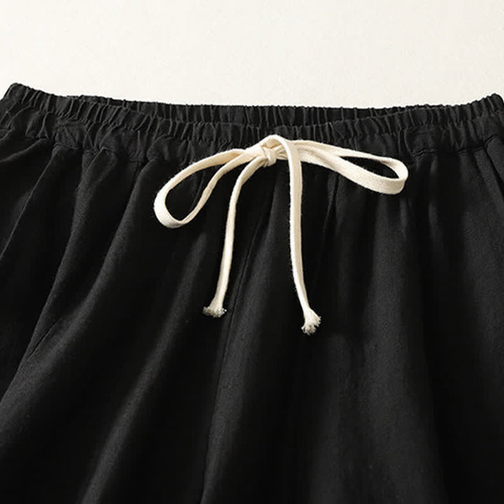 Buddha Stones Summer Casual Simple Drawstring Solid Cotton Linen Cropped Pants Women's Harem Pants With Pocket - image 8