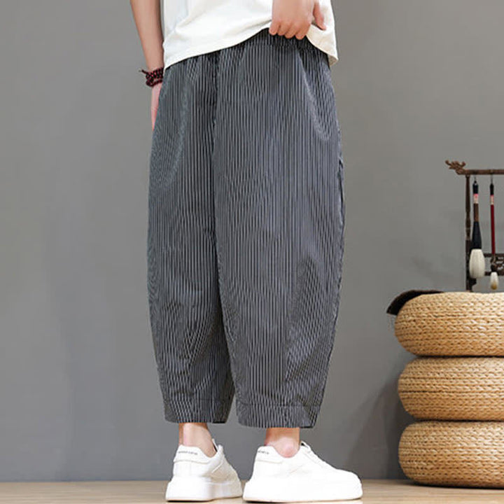 Buddha Stones Summer Casual Drawstring Striped Linen Capri Pants Men's Harem Pants With Pocket - image 42