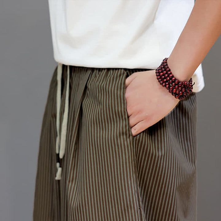 Buddha Stones Summer Casual Drawstring Striped Linen Capri Pants Men's Harem Pants With Pocket - image 31
